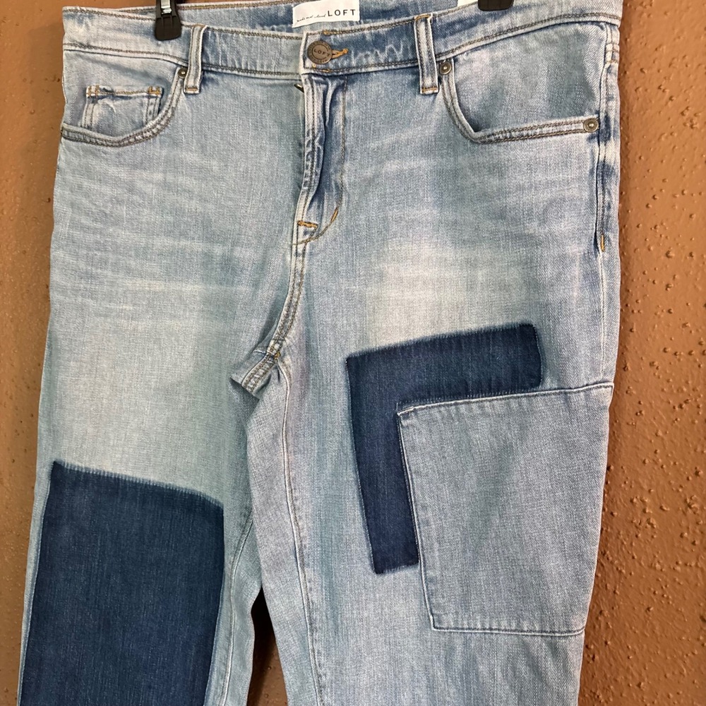 Loft Patchwork Boyfriend Jeans Light Wash Raw Hem Denim Size 30 10 NEW - Picture 3 of 11